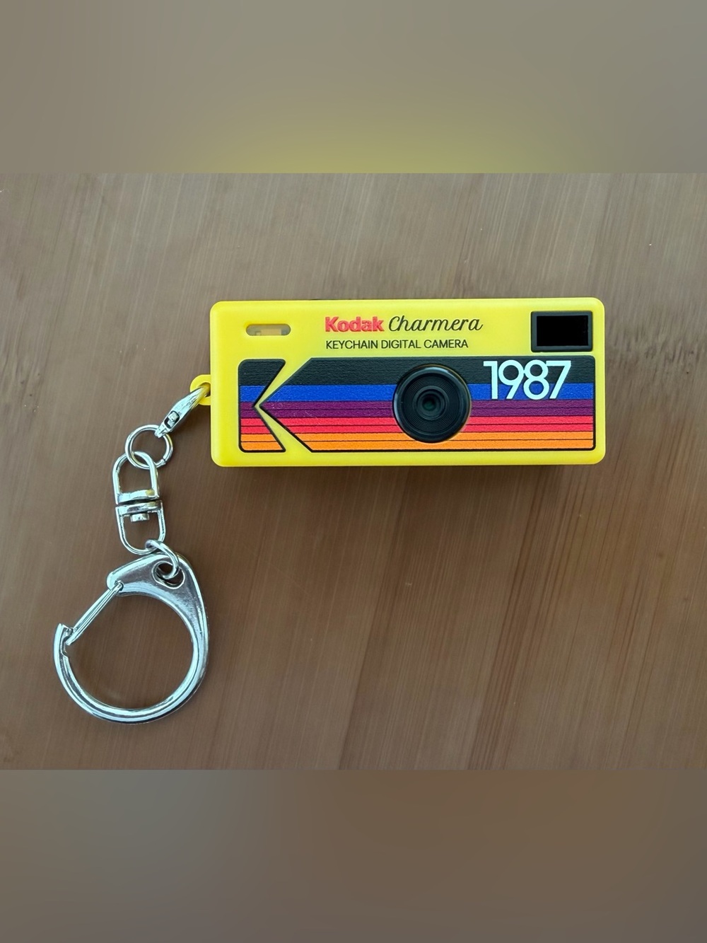 Kodak Charmera Keychain Digital Camera Type 01 Yellow with Retro Rainbow Stripes
